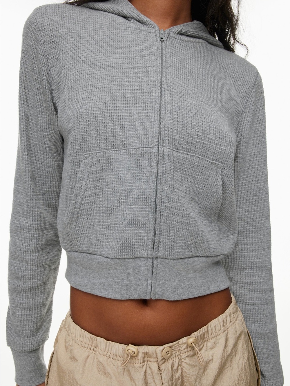 Aritzia TNA Gray Waffle Zip Hoodie